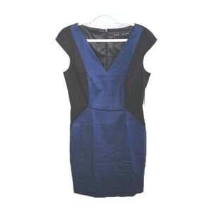 Zara Basic Collections Dress Large Blue Black Stretch Career Office Wear NEW